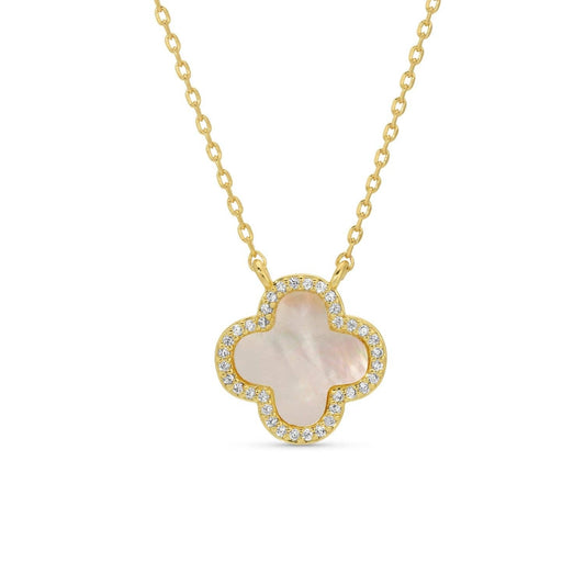 Good Fortune, Shell Pavé Quatrefoil Necklace