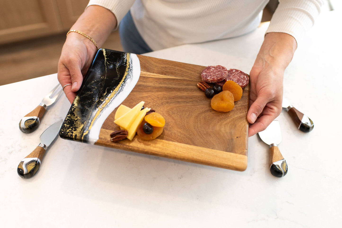 Wood Resin Date Night Cheese Charcuterie Board