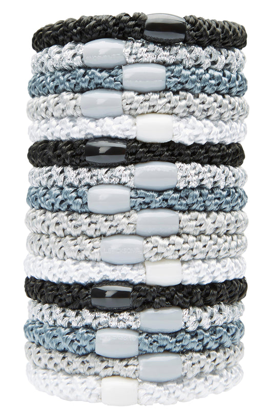L. Erickson Grab & Go Ponytail Holders, Light Silver Metallic, Set of Fifteen
